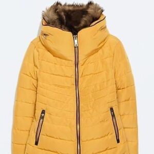 Yellow Zara Fur Puffer size Small